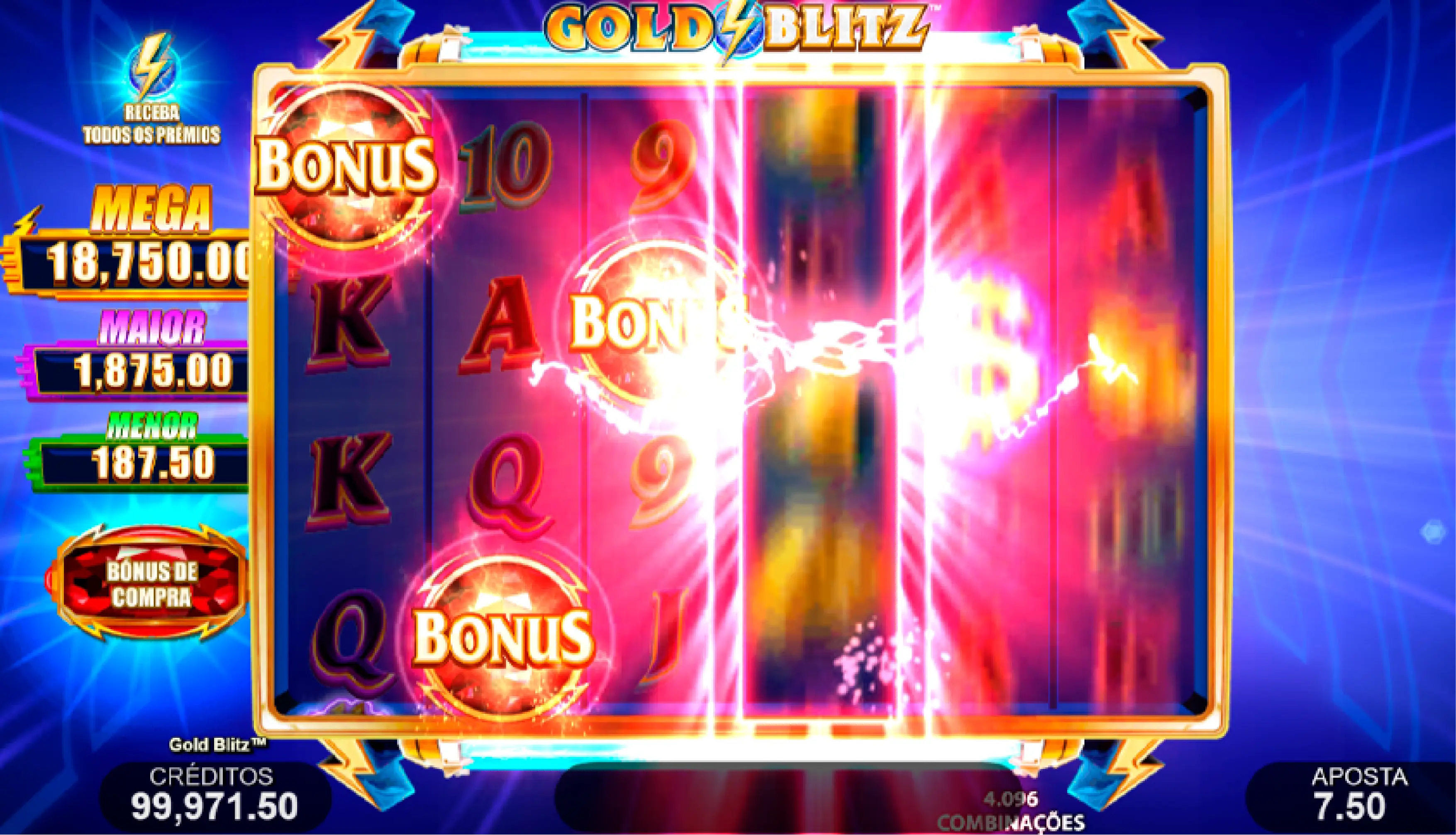 Modo Gold Blitz com coleta de dinheiro e jackpot ativado no Esportes da Sorte