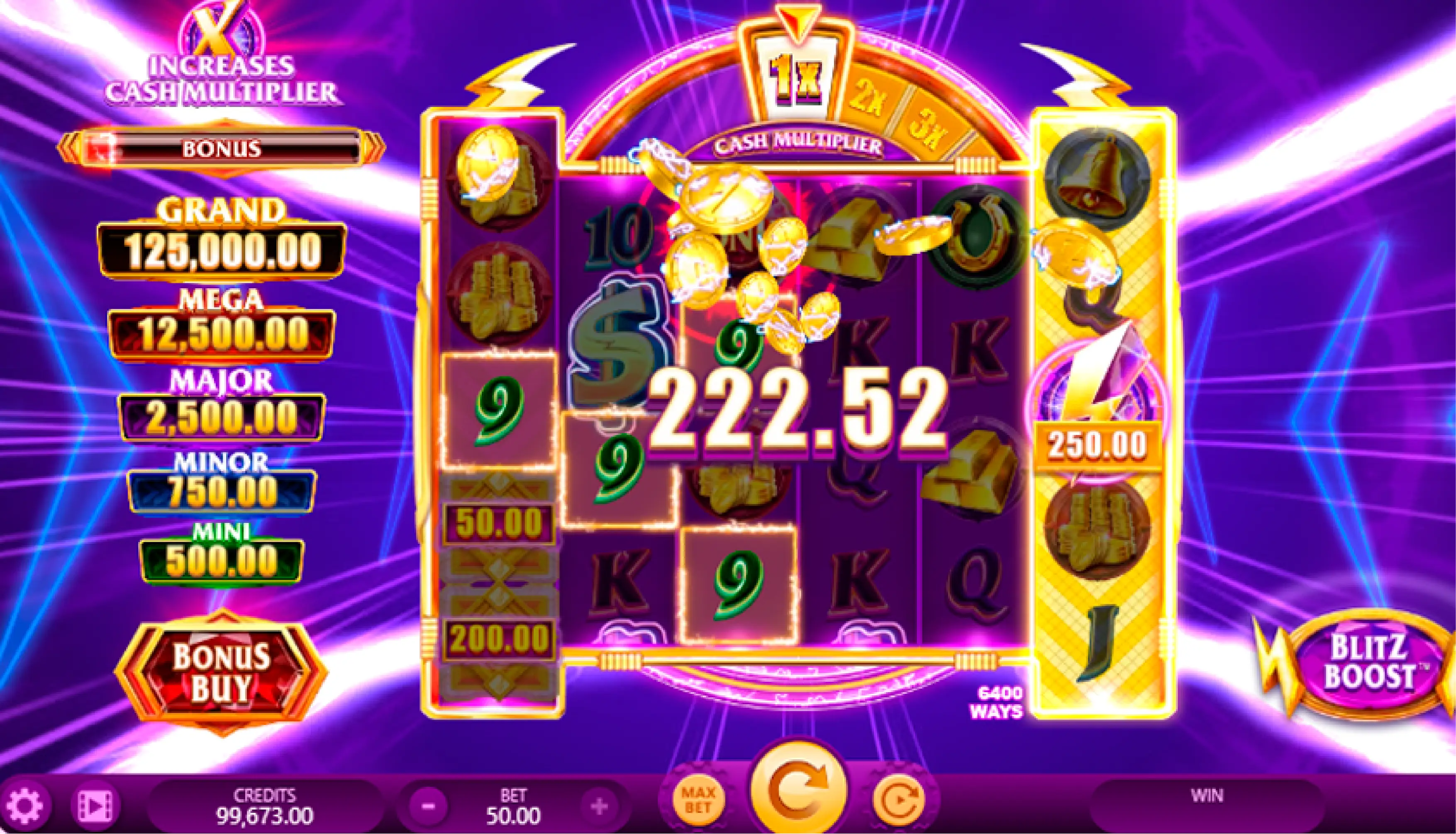 Modo Gold Blitz com coleta de dinheiro e jackpot ativado no Esportes da Sorte
